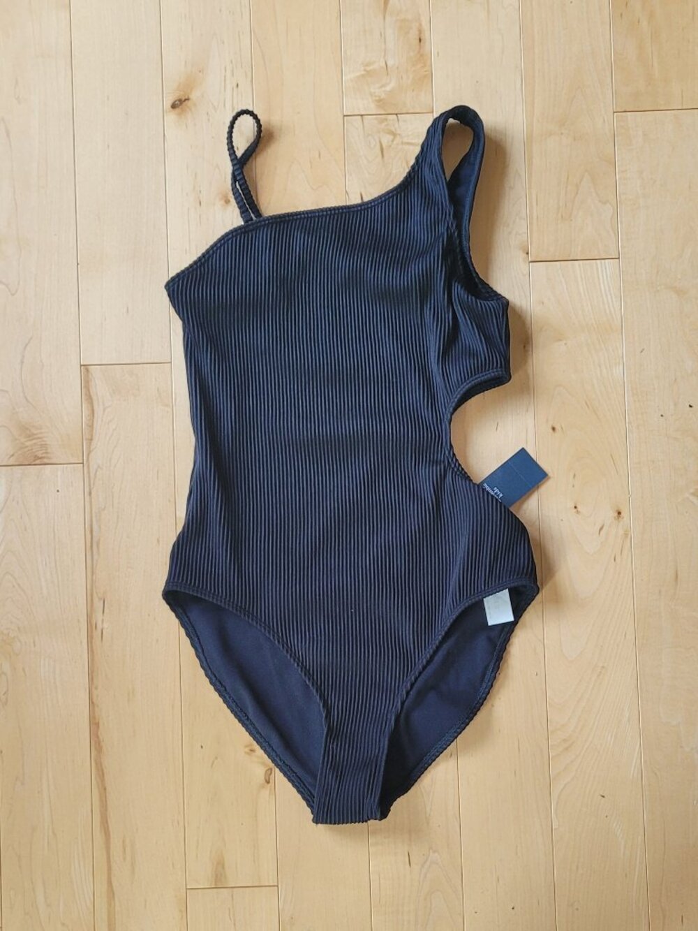 Abercrombie Kids Girls Swimsuit Size 13/14 Black Ribbed One Shoulder NWT!